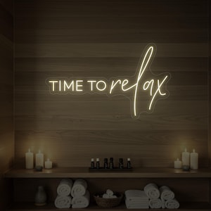 Letrero de neón LED "Time to Relax": Decoración relajante para spas y salones de belleza.