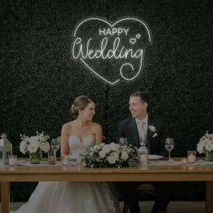 Happy Wedding Neon Sign for Ceremony or Reception Decor | Custom LED Sign for Engagement Party, Bridal Shower, or Wedding Backdrop
