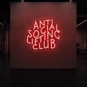 Anti Social Lifting Club Neon Sign LED Gym Quote Wall Light for Garage Gym Fitness Room Decor Home Workout Studio Custom LED Sign