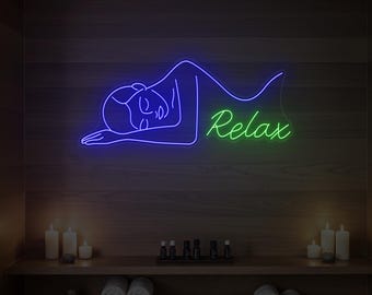 Relax LED Neon Sign | Spa Silhouette, Therapy Room Decor