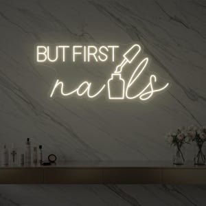 But First Nails-neonbord met Pools flespictogram, led-wandlamp voor nagelstudiodecor, aangepast acrylschoonheidsbord voor Nail Tech Studios