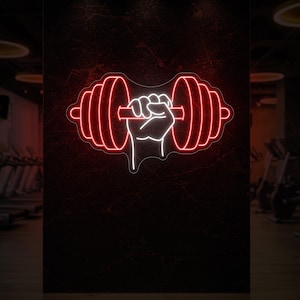 Hand Lifting Weights Neon Sign – LED Gym Wall Light – Strength Training Neon Art – Powerlifting Decor – Custom Workout Room Sign