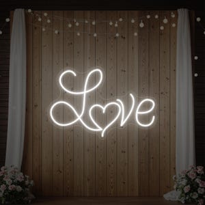 Love Neon Sign with Heart Script Design | Custom LED Wedding Decor for Engagement Party, Romantic Backdrop, or Bridal Shower