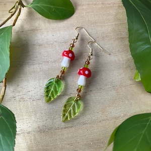 Forest Fairy Mushroom Earrings Cottagecore Beaded Jewelry Crystal Indie Jewelry