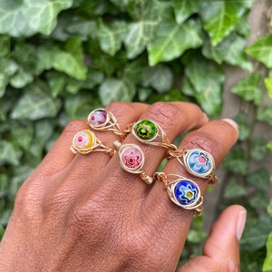Dainty Millefiori Glass Flower Ring: Custom Wire Wrapped Ring