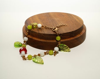 Jade Forest Fairy Mushroom Bracelet // Green Cottagecore Bracelet, Crystal Y2k Indie Jewelry, Cottagecore Jewelry