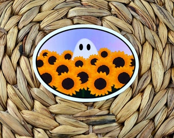 Cute Vinyl Sunflower Ghost Sticker- Waterproof