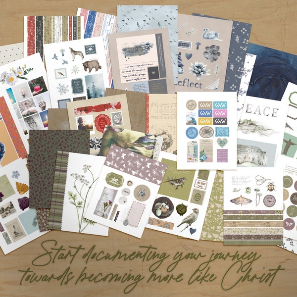 60 Christian Printable & Digital Journal Prompts | and Over 100 Cut Paste Images for Faith Journals