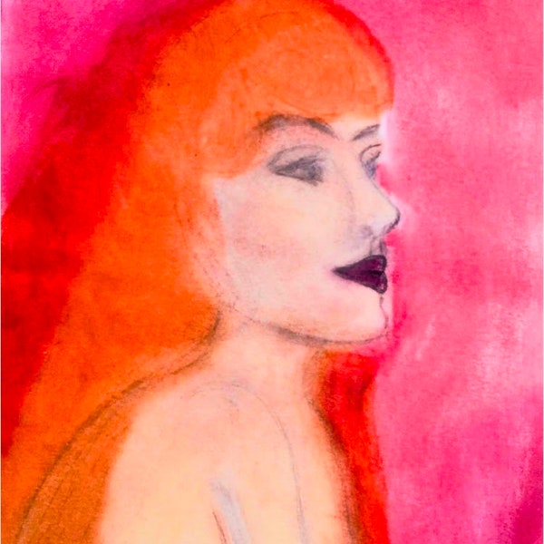 Dessin pastel imprimé sur plexiglass format 30x40 La jolie rousse