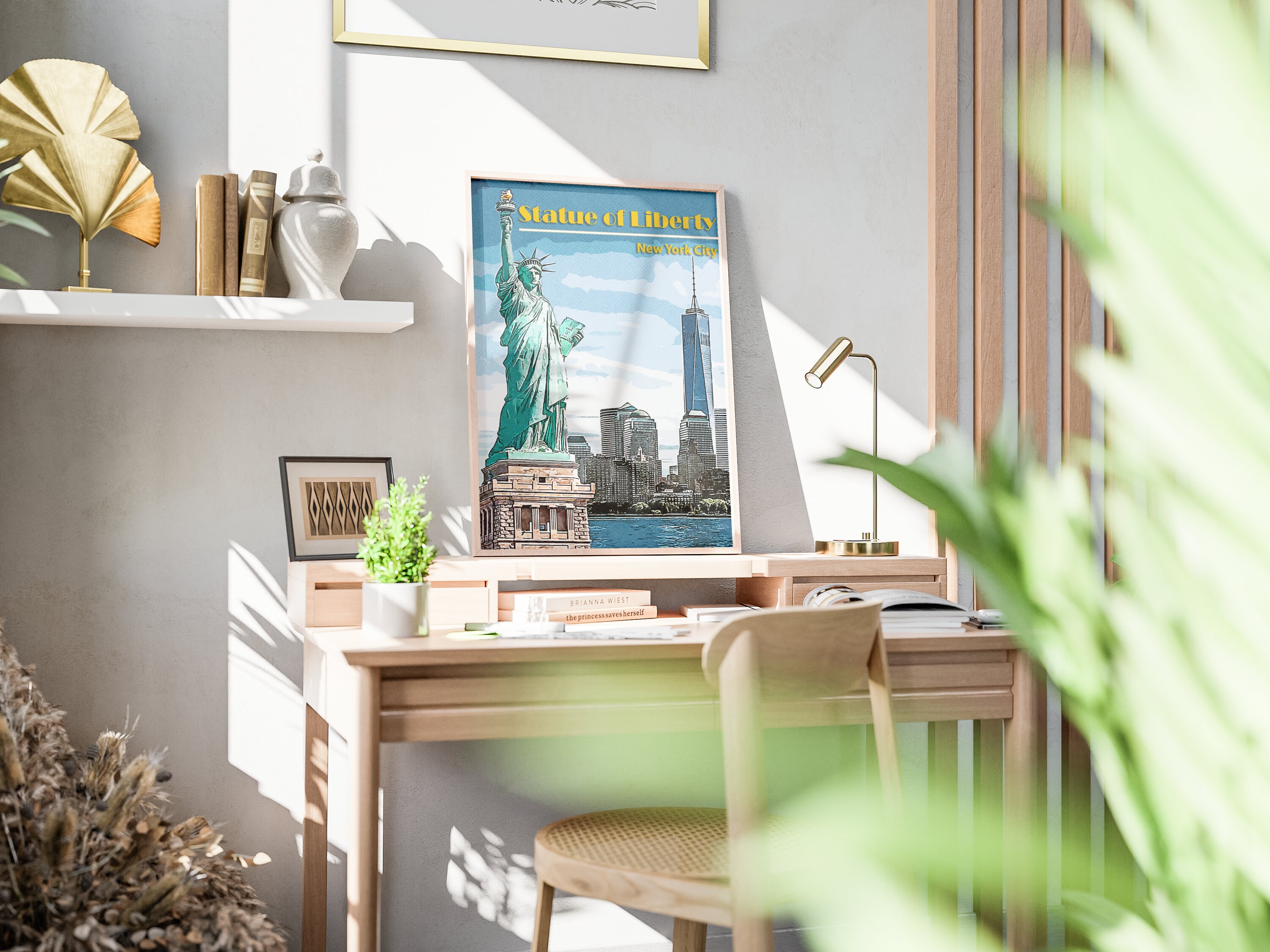 New York Retro Poster Manhattan Skyline Wall Art Statue of - Etsy