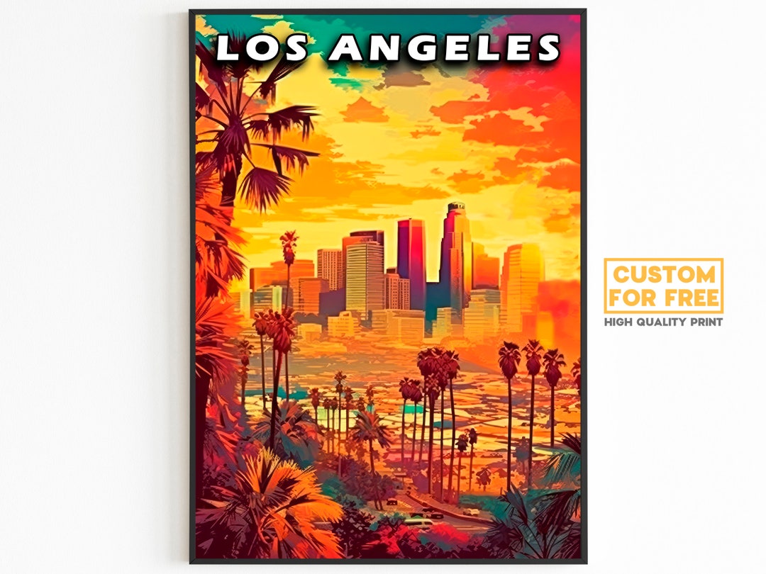 Los Angeles Printable Poster, California Vintage Wall Art, Colorful ...