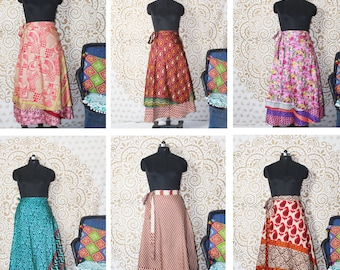 Indian Sari silk wrap skirt Reversible Two layer vintage silk wrap skirt women beach Handmade magic double layer skirts for Indian skirts