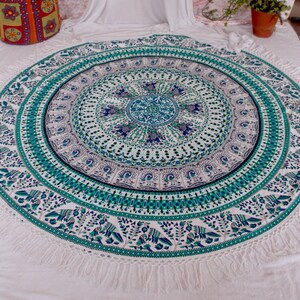 Indian Pure Cotton Green Bird Hippie Boho Beach Throw Round Sheet  ,Yoga Mat Picnic Mat for Meditation bohemian roundies, fair trade