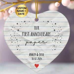 First Anniversary Ceramic Ornament: Paper Anniversary Keepsake