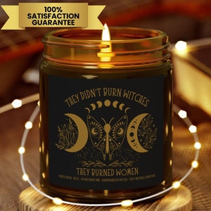 They Didn&#39;t Burn Witches Candle, Mystical Moon Phase Gift, Boho Vintage Moon Candle, Celestial Moon Candle, Witchy Candle Feminist Gift