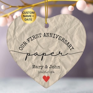 Custom First Anniversary Ceramic Keepsake, Paper Wedding Anniversary Gift for Husband Wife, 1st Anniversary Ornament For young couples