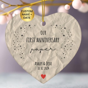 Custom First Anniversary Ceramic Keepsake, Paper Wedding Anniversary Gift for Husband Wife, 1st Anniversary Ornament For young couples