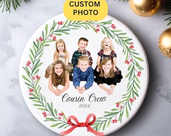 Personalized Cousin Crew Christmas Ornament with Custom Photo, Family Gift, Cousin Ornament, Photo Ornament
