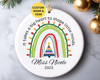 Personalized Montessori Teacher Christmas Ornament with Custom Name & Year, School Rainbow Ornament, Teacher Appreciation Keepsake Gift