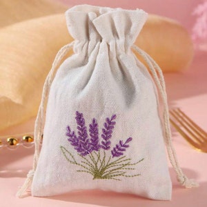 Blumen-Lavendel bestickte kleine Geschenkbeutel-Tasche, Leinen-Geschenkverpackungs-Tasche mit Kordelzug, für Hochzeitsfeier-Lavendel-Partygeschenk