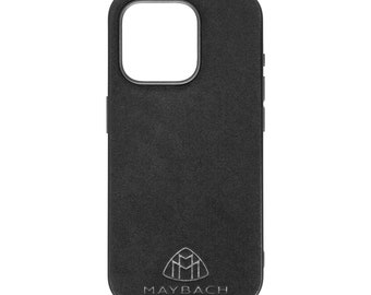 以下が含まれることがあります： Maybachのロゴが銀色で入った黒い携帯電話ケース