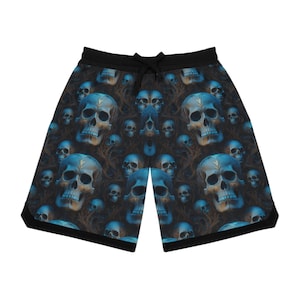 Royal Skulls Basketball Shorts 100% Polyester Gothic Athletic Shorts Quick-Dry Shorts Skull & Crown Streetwear High-Performance Sportswear