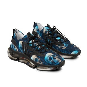 Skull Bloom Mesh Sneakers 100% Polyester, Gothic Shoes, Alternative Style, Men&#39;s Sneakers, Unique Skull Design, Edgy Footwear