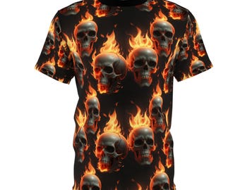 Flaming Skulls Unisex T-Shirt Gothic Grunge Skull Graphic Tee Alternative Streetwear Punk Rock Clothing