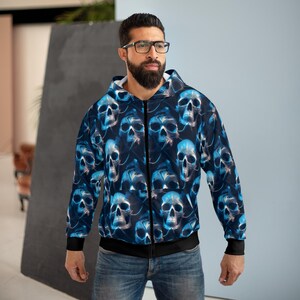 Skull Net Unisex Zip Hoodie - Skull Zip Up Hoodie, Zip Up Jacket, Zip Up Hoodies, Women Zip Hoodie, Men&#39;s Zip Up Hoodie, Zippered Hoodie