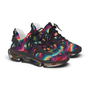 Rainbow Waves Women&#39;s Mesh Sneakers 100% Polyester, Colorful Rainbow Pattern Running Shoes, Athletic Footwear, Vibrant Streetwear Sneakers
