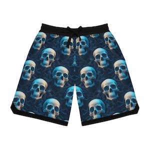 Skull Bloom Basketball Shorts 100% Polyester Gothic Athletic Shorts Quick-Dry Shorts Skull Streetwear High-Performance Sportswear