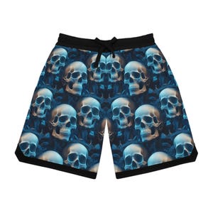 Spooky Skulls Basketball Shorts 100% Polyester Gothic Athletic Shorts Quick-Dry Shorts Skull Print Streetwear Halloween Sportswear