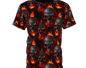 Inferno Skulls Unisex T-Shirt Gothic Skull Graphic Tee Grunge Streetwear Alternative Punk Rock Clothing
