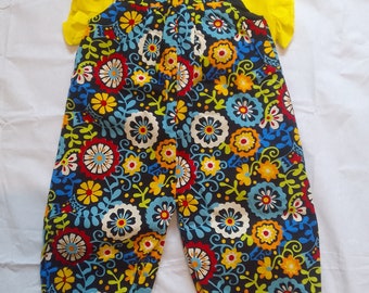 Ankara Romper with yellow top for kids/ Ankara Jumpsuit with top for baby/ Ankara bodysuit