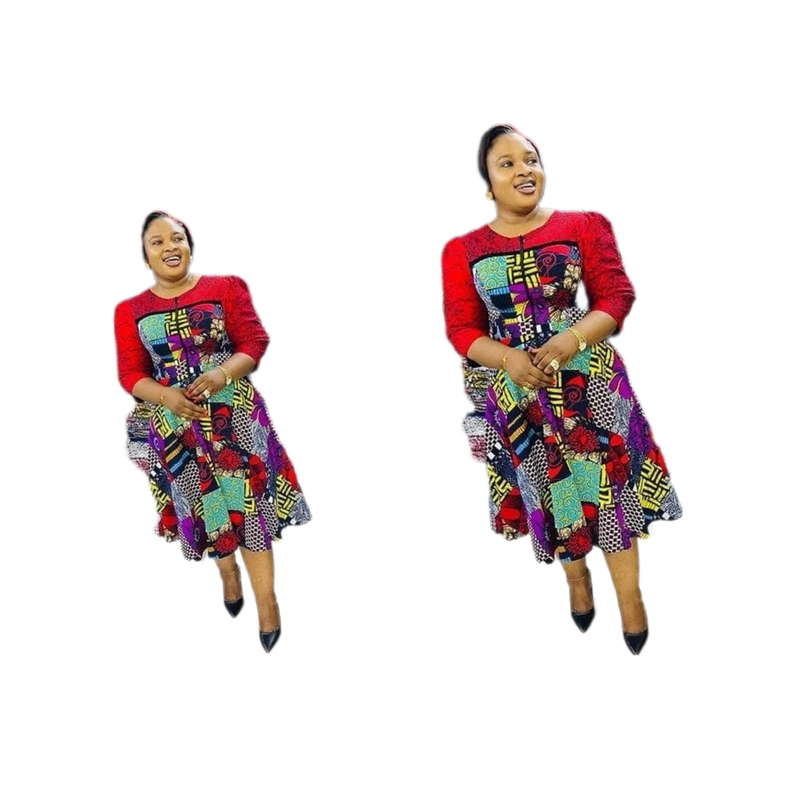 Ankara Dress Padded with Red Top