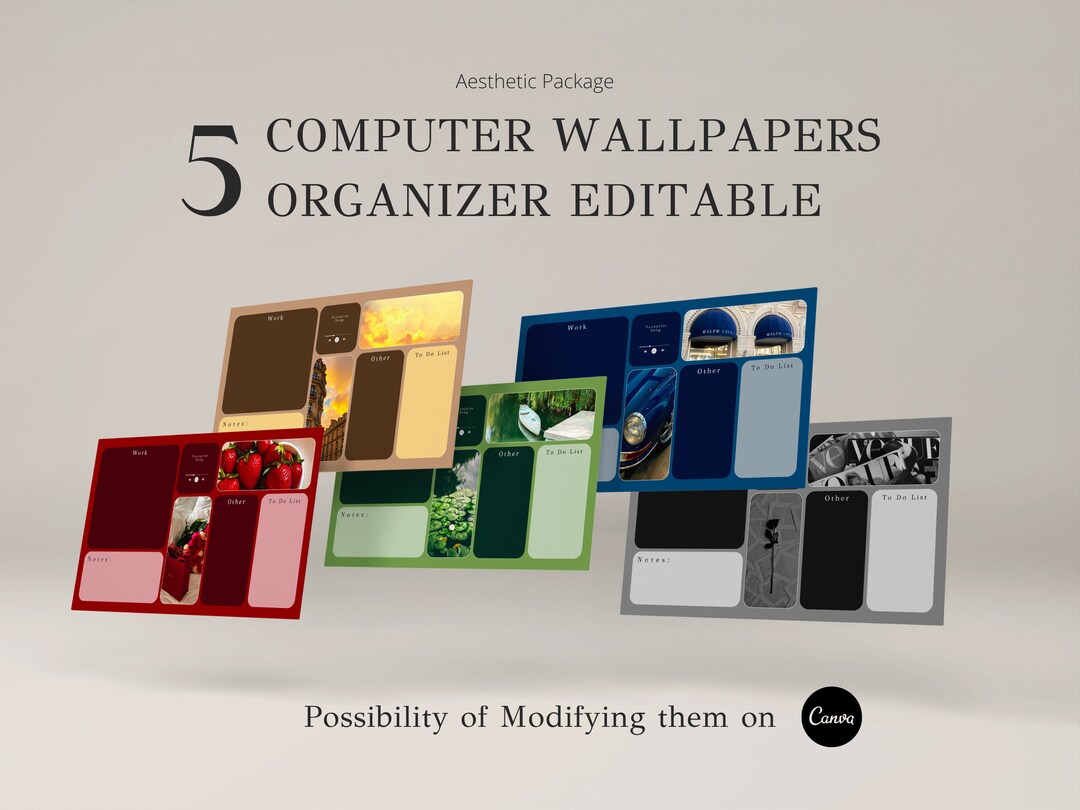 5 Computer Aesthetic Organizer Wallpapers Editable on Canva | Rainbow ...