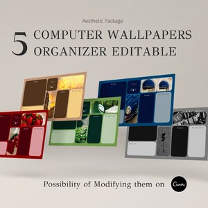 5 Computer Aesthetic Organiser Wallpapers Editable on Canva | Rainbow Sreen | Minimalist Background for Desktop Laptop | 5 Pre-made Template
