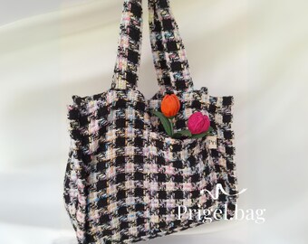 Large Tweed Tote Bag, Large Shoulder Bag