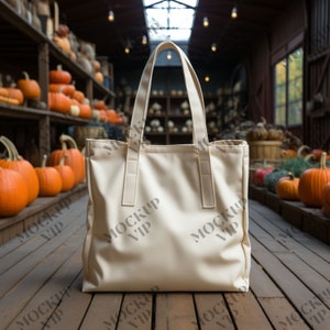 Natural Canvas Tote Bag Mockup Natural Canvas - Shopping Bag Mockup Collection - Halloween Fall Themed Mockups