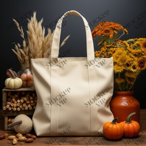 Natural Canvas Tote Bag Mockup Natural Canvas - Shopping Bag Mockup Collection - Halloween Fall Themed Mockups