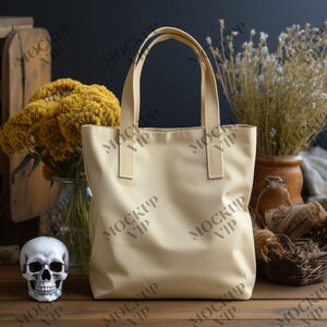 Natural Canvas Tote Bag Mockup Natural Canvas - Shopping Bag Mockup Collection - Halloween Fall Themed Mockups
