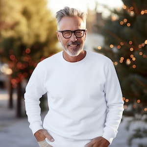 white Gildan 18000 (3-pack) Mockup - Christmas T-Shirt Mockup - Male Model 3001 T-shirt Mockup - Christmas Tee Mockup