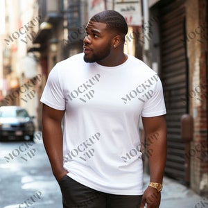 White Bella Canvas 3001 (3-pack) Mockup - T-Shirt Mockup - Black Male Model 3001 T-shirt Mockup - Lifestyle Outdoor   ( 3 IMAGES PACKAGE)