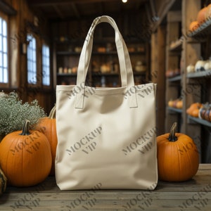 Natural Canvas Tote Bag Mockup Natural Canvas - Shopping Bag Mockup Collection - Halloween Fall Themed Mockups