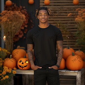 Black Bella Canvas 3001 (3-pack) Mockup - Halloween T-Shirt Mockup - Male Model 3001 T-shirt Mockup - Halloween Tee Mockup