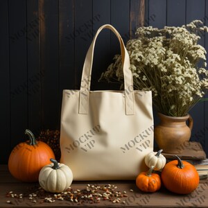 Natural Canvas Tote Bag Mockup Natural Canvas - Shopping Bag Mockup Collection - Halloween Fall Themed Mockups