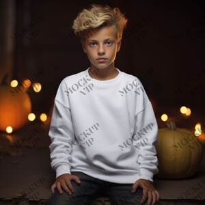 White Gildan 18000 (3-pack) Halloween Mockup - Sweatshirt Mockup - Male 18000 sweatshirt Mockup - Halloween Tee Mockup ( 3 IMAGES PACKAGE)