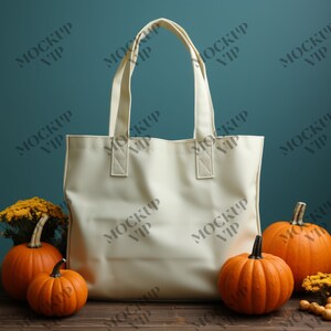 Natural Canvas Tote Bag Mockup Natural Canvas - Shopping Bag Mockup Collection - Halloween Fall Themed Mockups