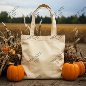 Natural Canvas Tote Bag Mockup Natural Canvas - Shopping Bag Mockup Collection - Halloween Fall Themed Mockups