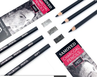Charcoal Drawing, Sketching Pencil Samoyed PCC-FV, Black, Soft, Med, Hard, Non-Reflective Matte, Wood-Cased